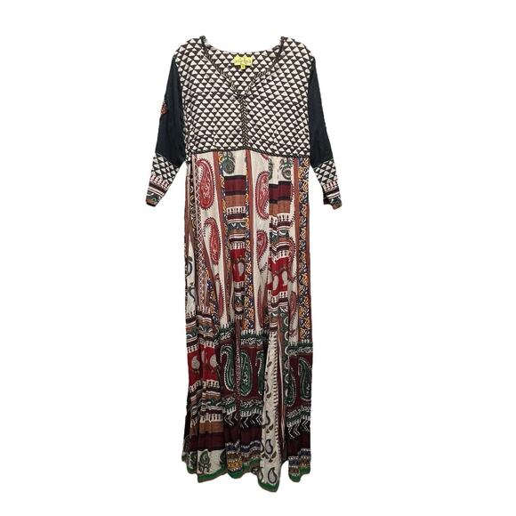 Vtg Boho Embroidered Block Print Cotton Gauze Festival Maxi Dress Size XL - Picture 1 of 7